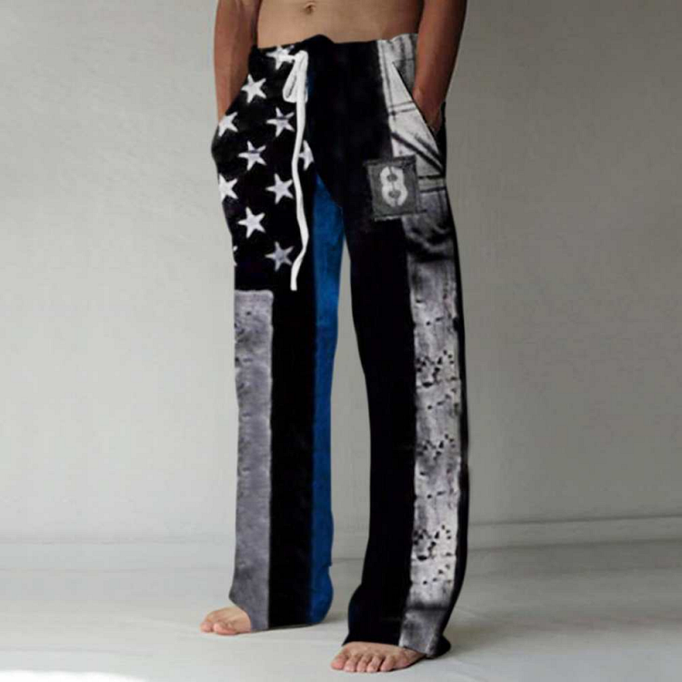 Men's loose flag print trousers