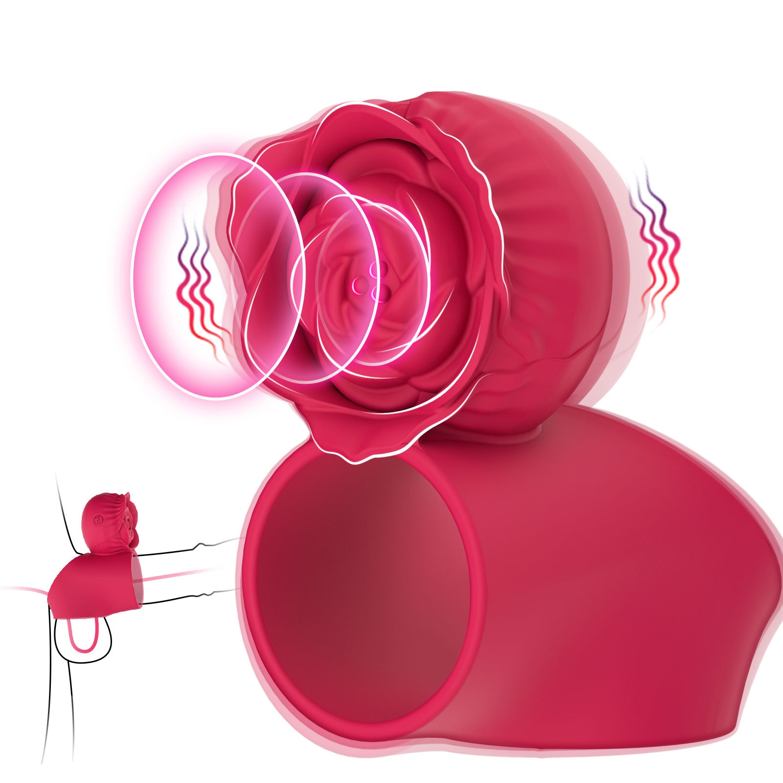 Vibrating Penis Sleeve Rose Cock Ring Couple Sex Toys