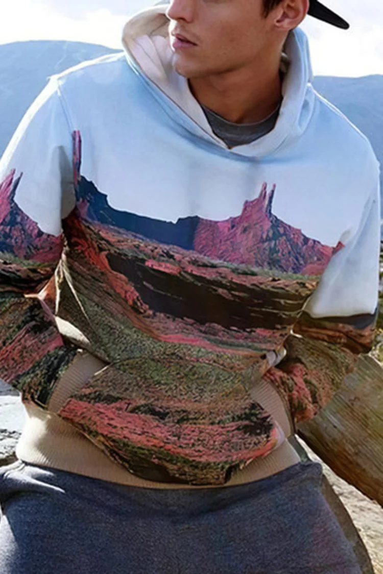 Long Sleeve Hill Print Hoodie