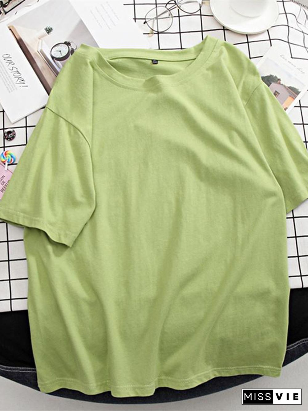 Basic Cotton T Shirt Women Summer New Solid Tees 7 Color Casual Loose Tshirt Korean O Neck Female Tops