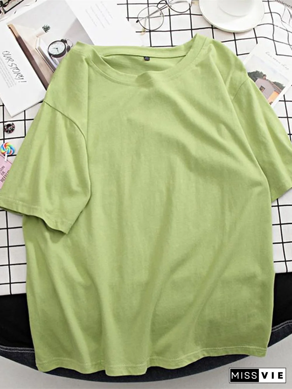 Basic Cotton T Shirt Women Summer New Solid Tees 7 Color Casual Loose Tshirt Korean O Neck Female Tops