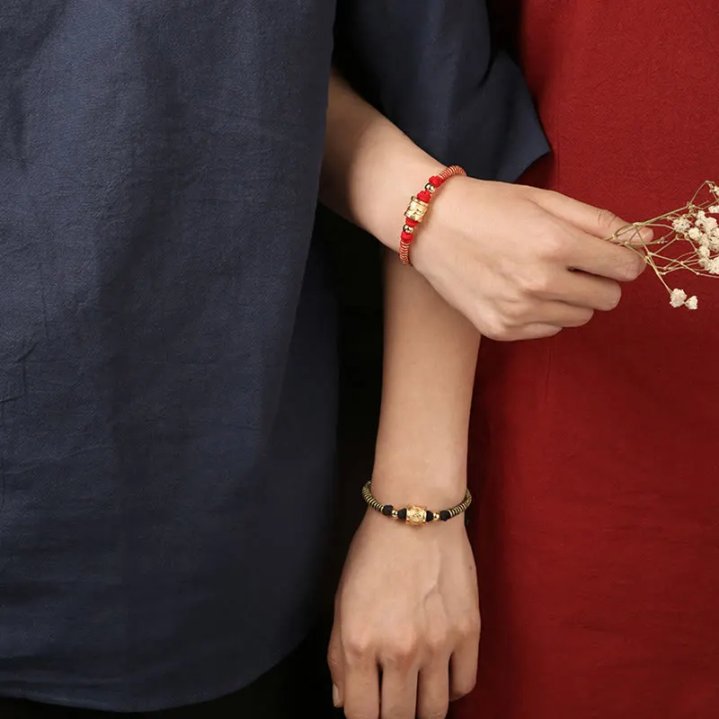 Handmade 999 Sterling Silver Tibetan Golden Om Mani Padme Hum Engraved Luck Connection Braided Bracelet
