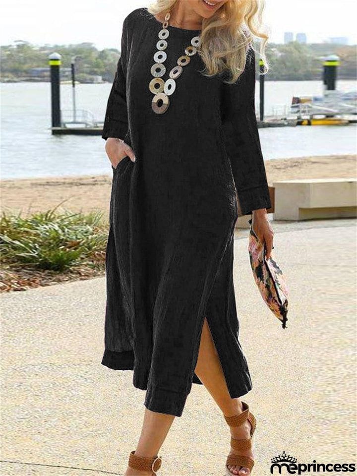 Loose Casual Vintage Slit European Style Women's Dress