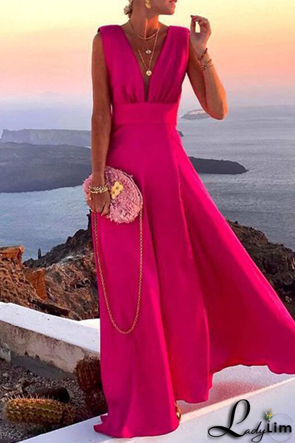 Red Stripe Fashion Print Patchwork V Neck Straight Dresses