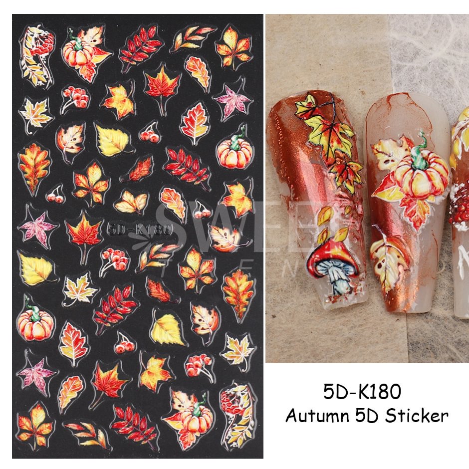 Applyw Autumn Nail Stickers Maple Leaf Fall Inspired Nails Design Pumpkin Wing Decals Thanksgiving Manicure Sliders Foils SA5D-K179