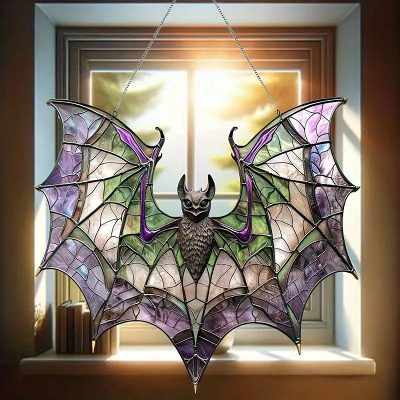Modern Acrylic Bat Catcher Stained Glass Style Window Hanging Decoration Multifunctional Halloween Decoration