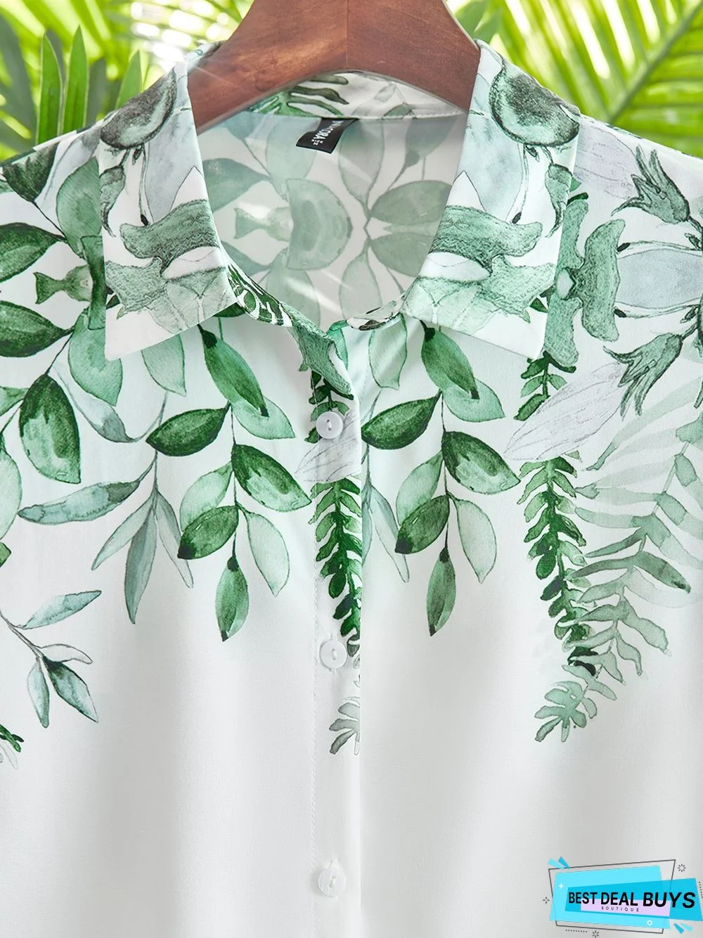 Casual Leaves Long sleeve Shirt Collar Printed Tunic Blouse