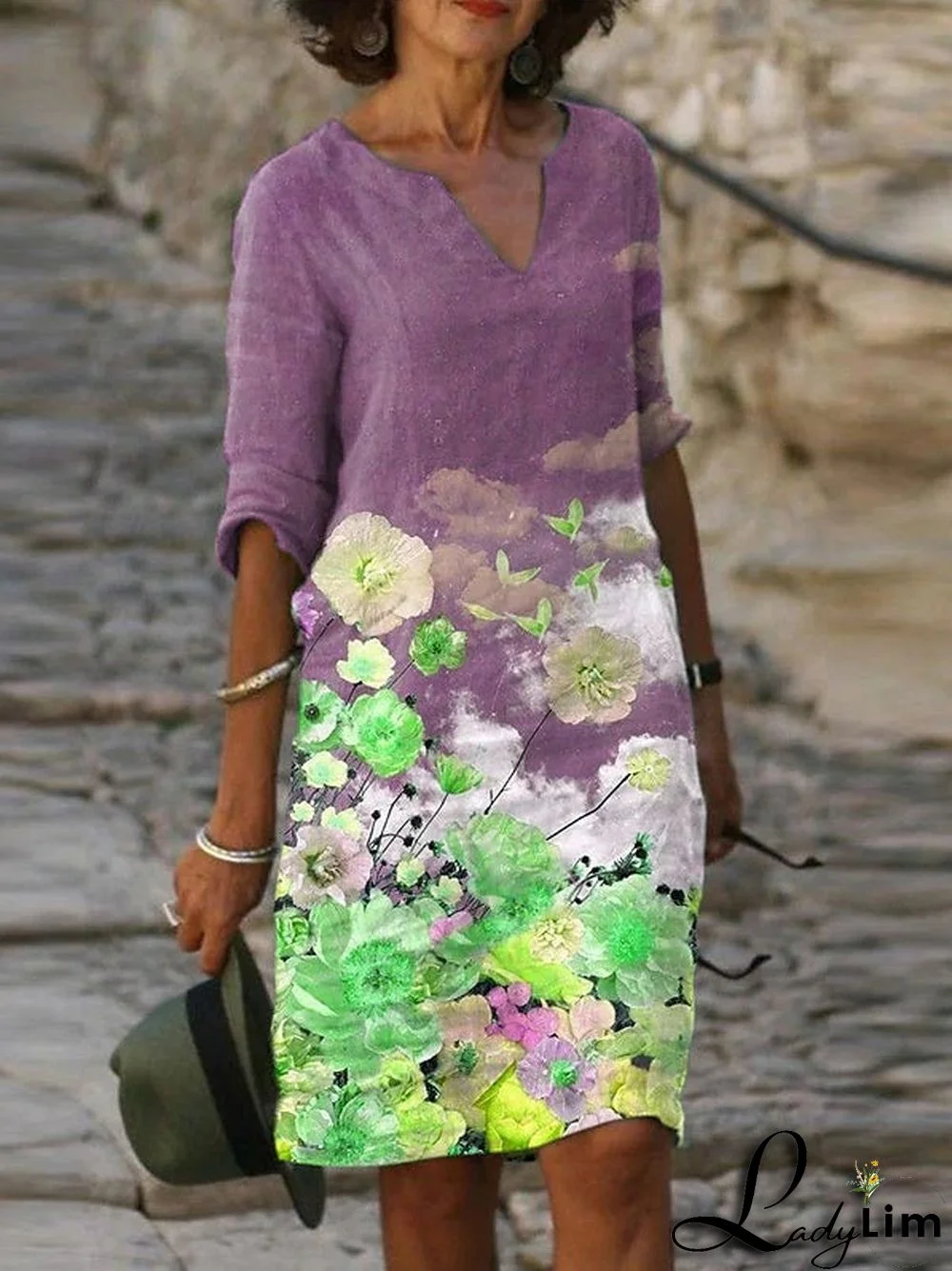 Women's Half Sleeve V-neck Floral Print Casual Dress