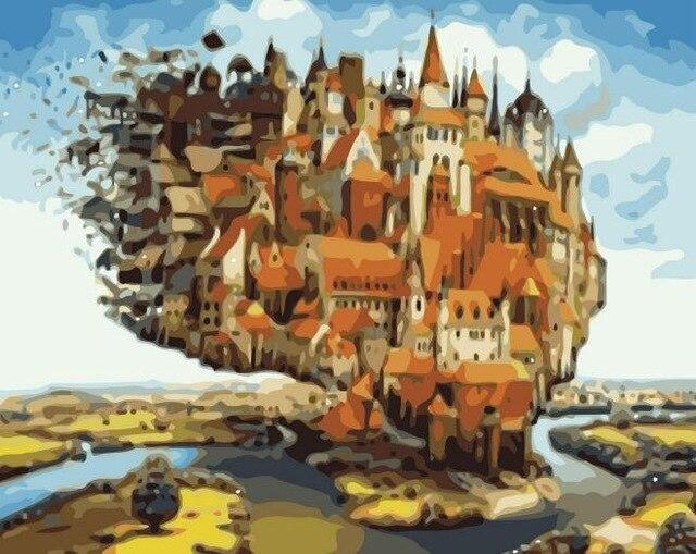 

Houses on flying Rock – Paint By Numbers - 40*50CM, 501 Original