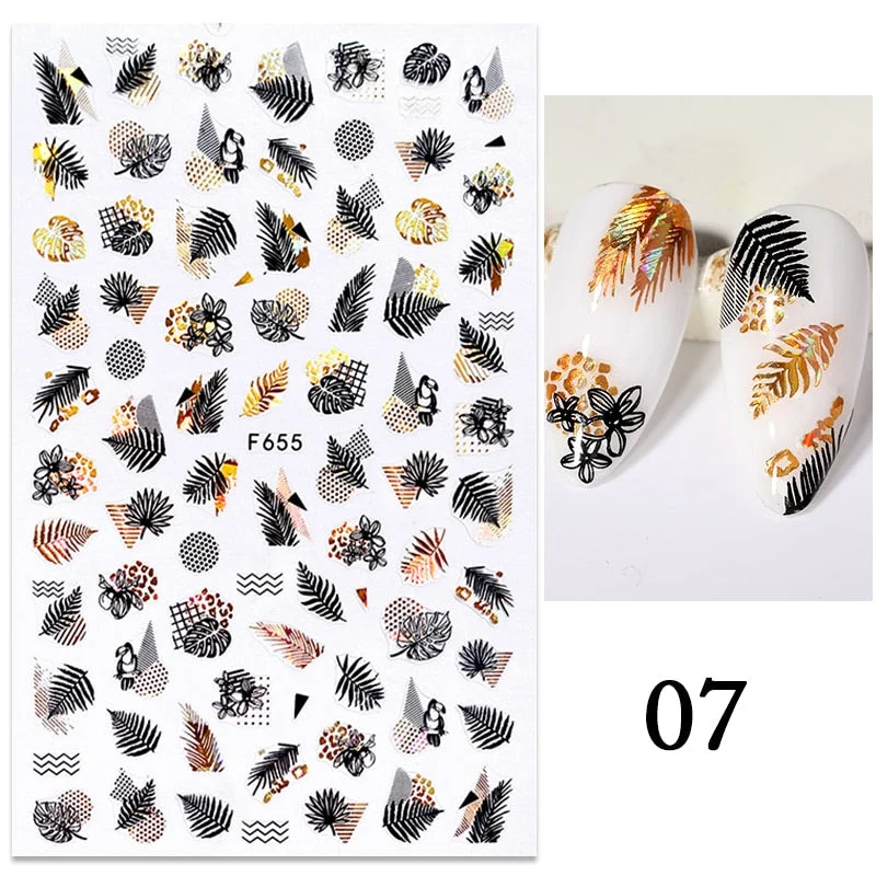 3D White Lace Flowers Translucent Nails Stickers Leaf Ballet Geometry Butterfly Gradient Abstract Nail Art Design Slider Decor