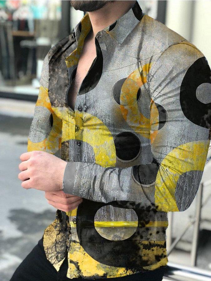 Graffiti print long sleeve lapel shirt