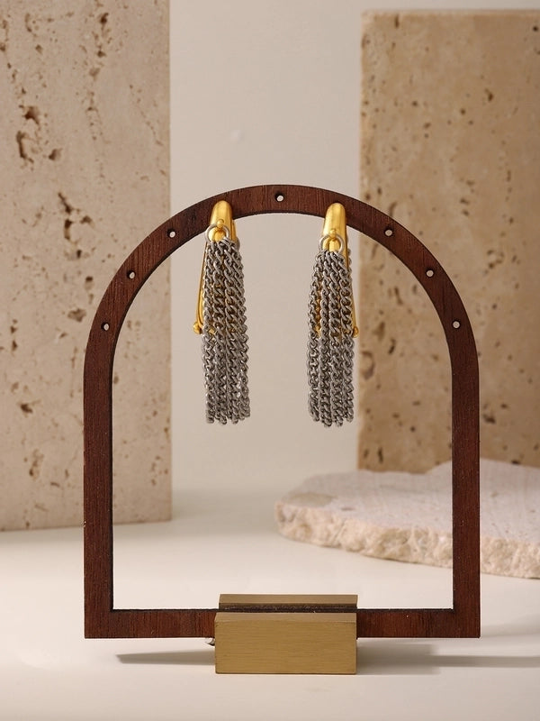 1 Pair Hip-Hop Rock Tassel 304 Stainless Steel 18K Gold Plated Drop Earrings