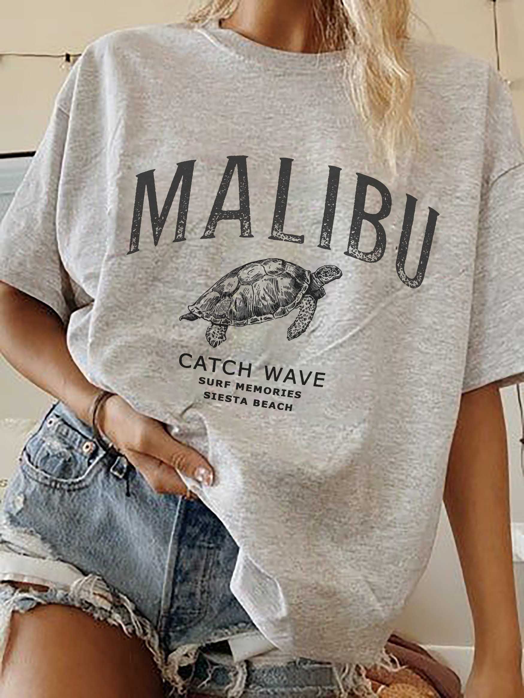 Women's Malibu Turtle Print Loose T-Shirt / [blueesa] /