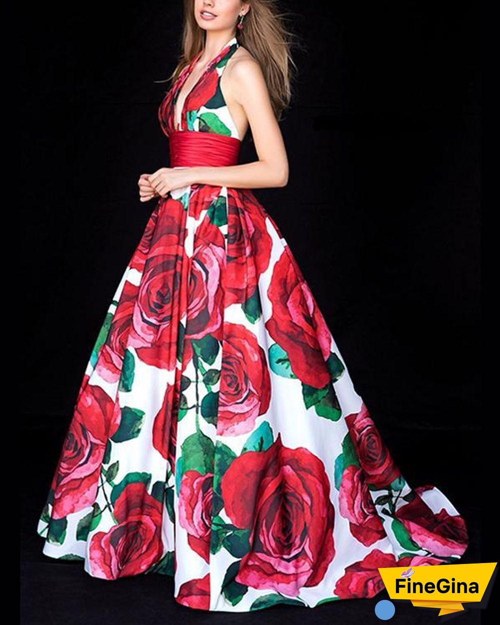 Vintage Maxi Dresses Printed  V Neck Elegant  Dresses