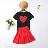 Family Matching Dresses Short Sleeve Heart Print Set