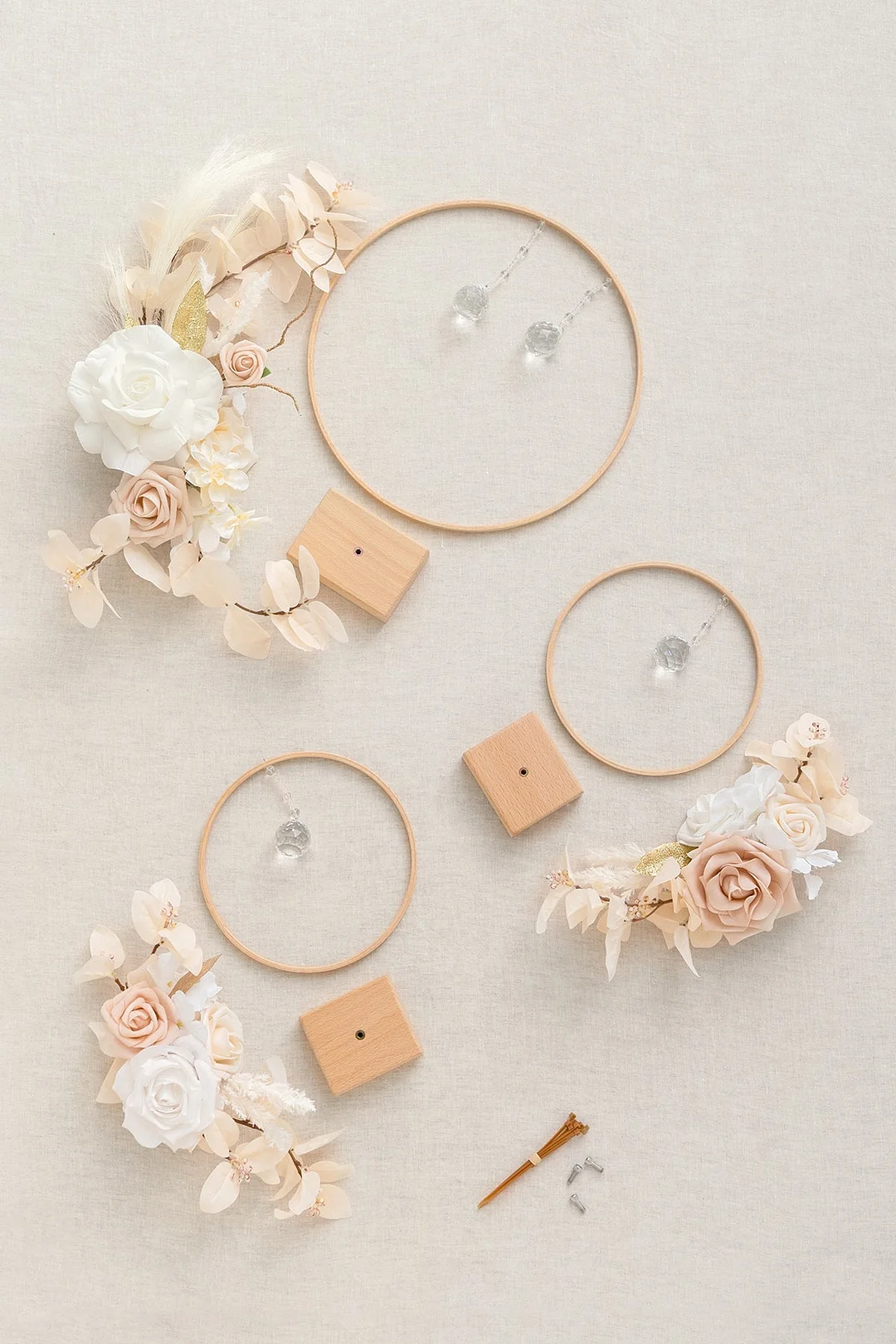Wreath Hoop Centerpiece Set in White & Beige
