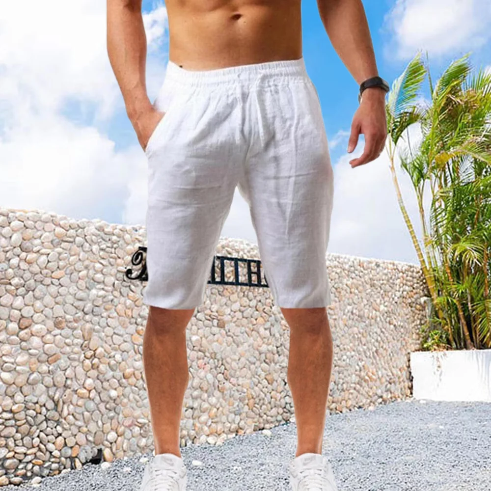 Smiledeer New Men's Comfortable Breathable Cotton Linen Shorts