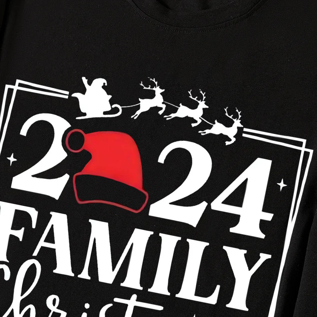 "Family Christmas 2024" Text Printed Black and Green Plaid Family Christmas Matching Pajamas