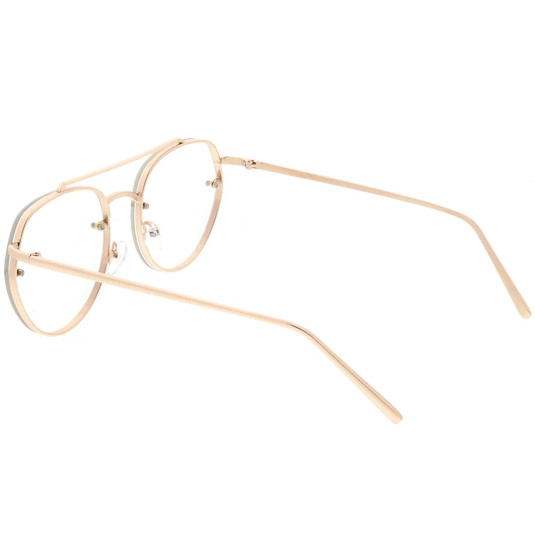 Modern Round Aviator Eyeglasses Slim Brow Bar Rimless Clear Flat Lens  59mm