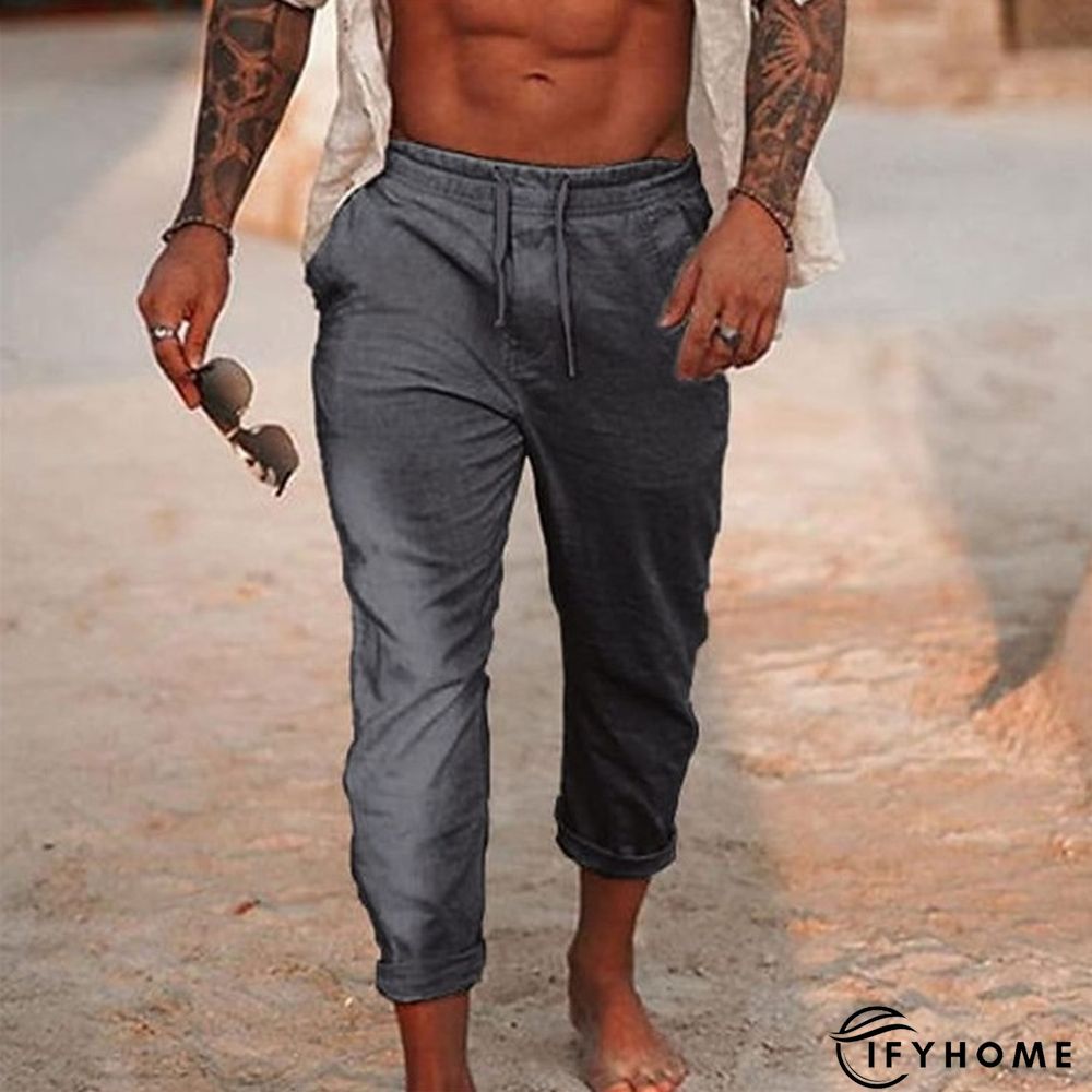 Men's Linen Pants Trousers Summer Pants Beach Pants Plain Breathable Soft Casual Daily Holiday Linen / Cotton Blend Fashion Streetwear Black White Micro-elastic | IFYHOME