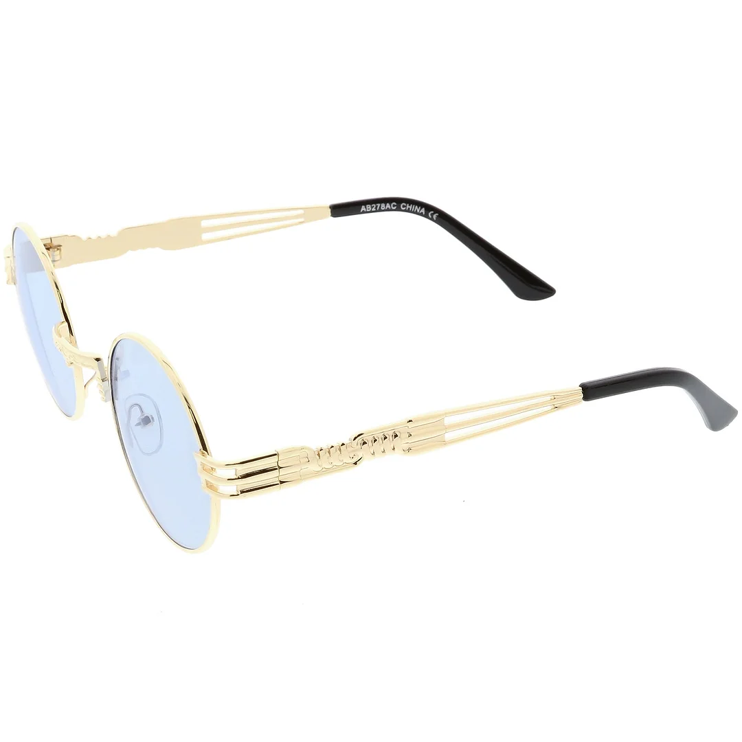 Steampunk Inspired Oval glasses Unique Engraved Metal Detail Color Tinted Lens 60mm