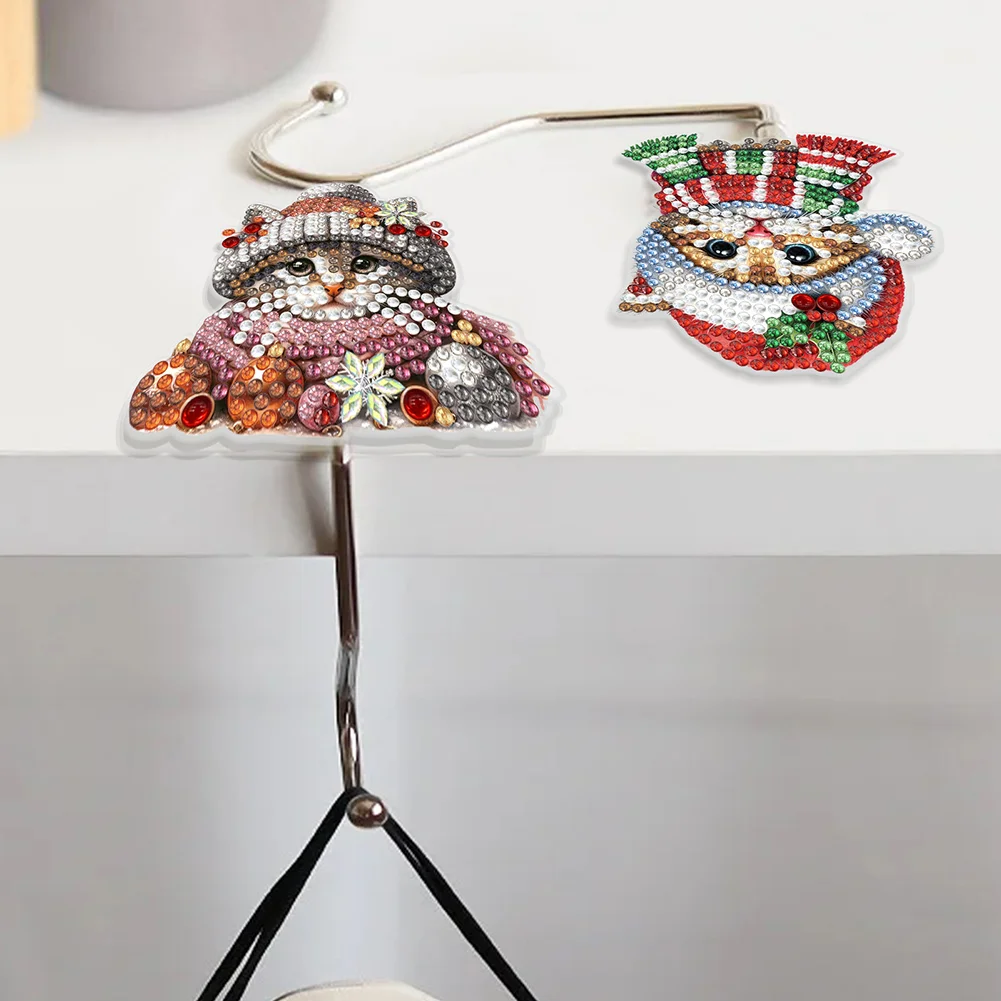 2Pcs Xmas Cat DIY Diamond Painting Countertop Hooks for Home Office Decor