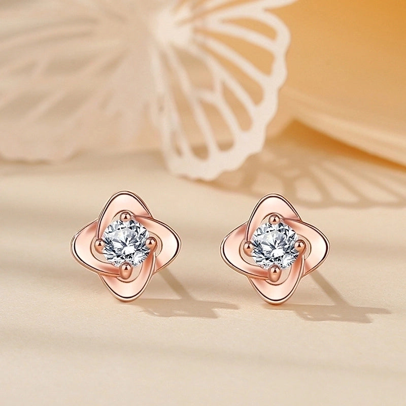 1 Pair Minimalist Heart Shape Flower Inlay Sterling Silver Zircon Ear Studs