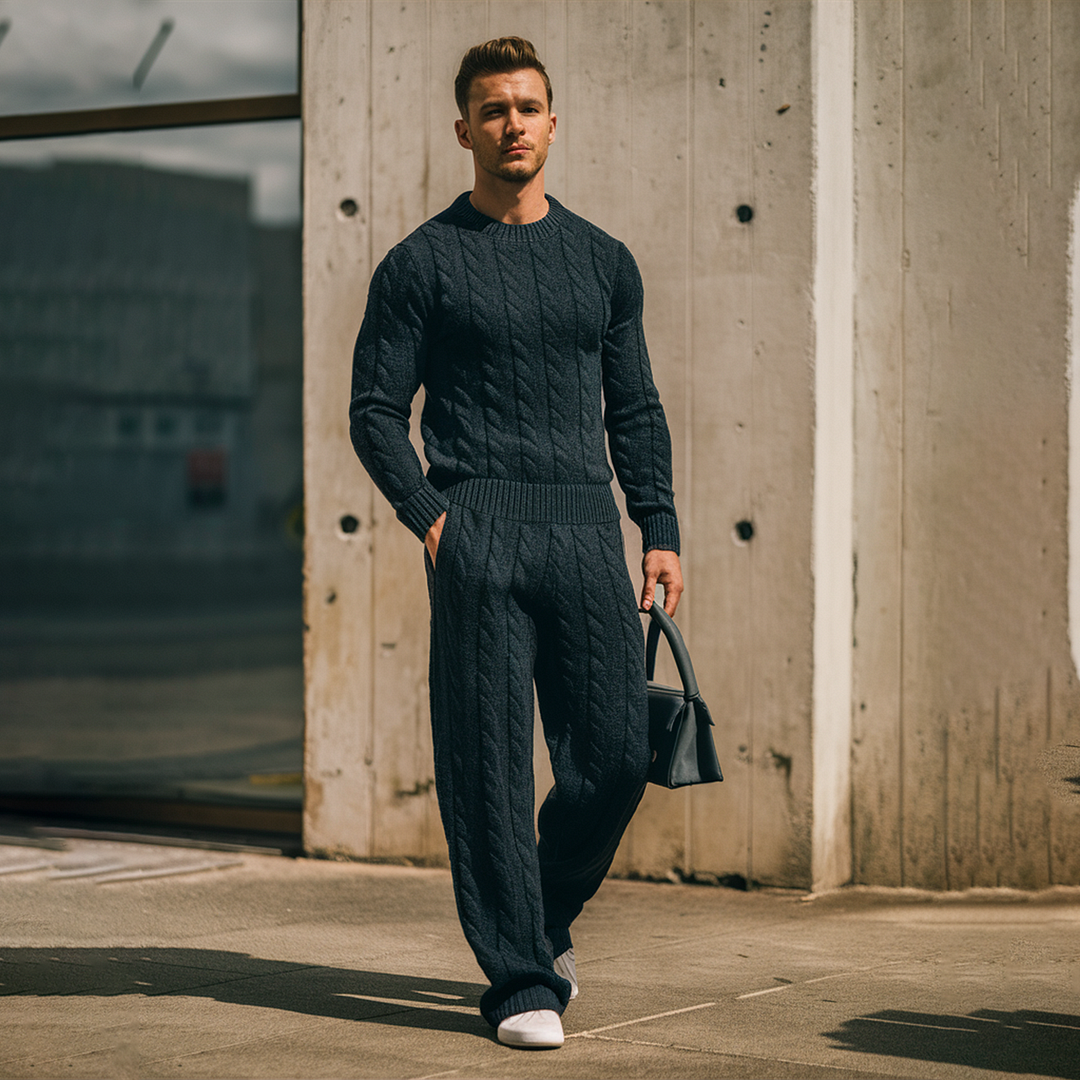 Street Basic Round Neck Knitted Suit-inspireuse