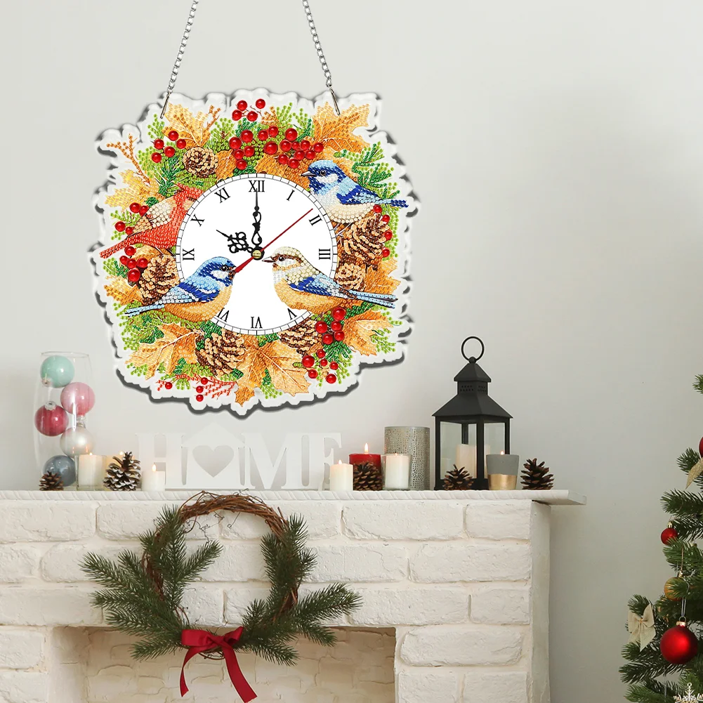 2D Flat DIY Fall Bird Acrylic Diamond Painting Clock Pendant Home Decoration