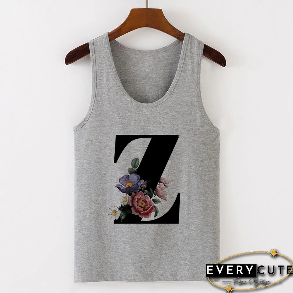 Summer Alphabet Print Camisole Sexy Tank Tops Vest Women Tee Shirt Sleeveless Gray Female