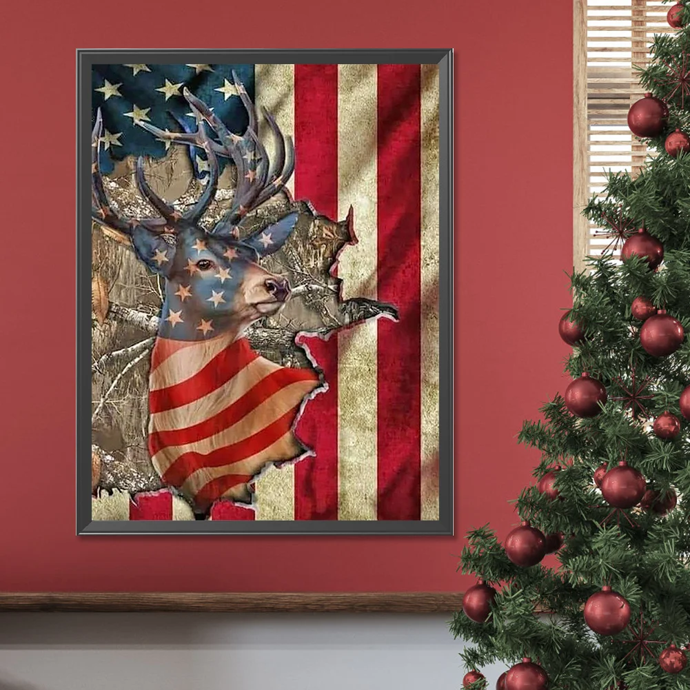 Full Round Diamond Painting 30*40cm - Elk And The Stars And Stripes