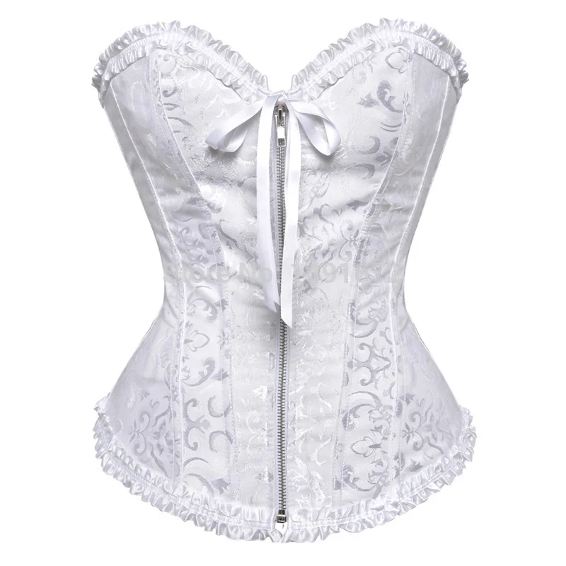 Billionm Sapubonva corsets and bustiers tops sexy women green white black white brocade corset zip vintage style corselet overbust ladies