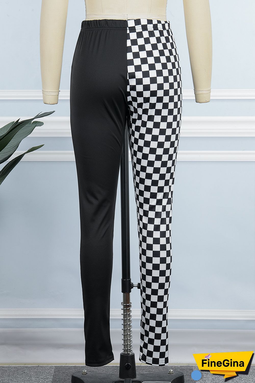 Black Casual Plaid Print Patchwork Regular High Waist Pencil Patchwork Trousers