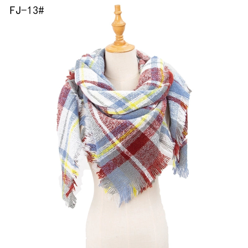 Hot Factory Direct Supply Autumn And Winter New Thickened Warm Circle Yarn Bristle Plaid Square Scarf For Women