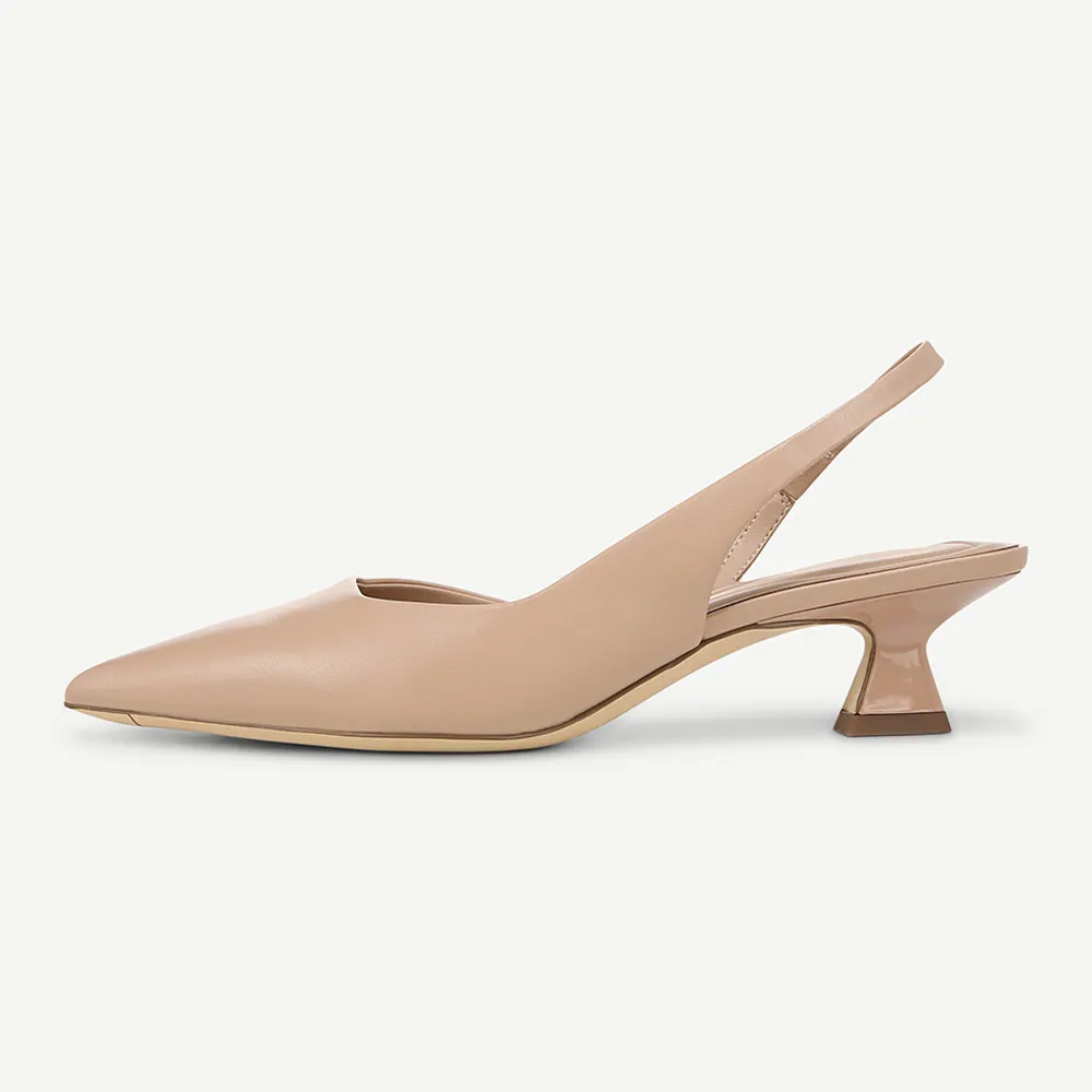 Dark Beige Vegan Leather Slingback Pumps Closed Toe Heels for Women