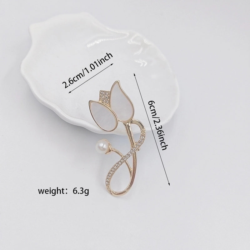 Fashion Pin Flower Alloy Plating Inlay Artificial Gemstones Pearl Women’S Brooches