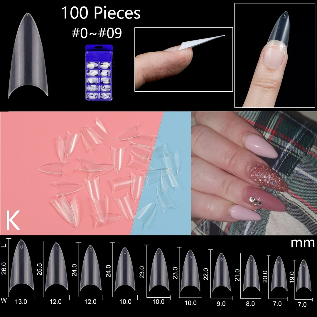 100pcs/set 10 Sizes Full Cover False Nail Tips Ballerina Coffin Fake Nails Square Stiletto French Acrylic Press On Nails-Nail Inspo