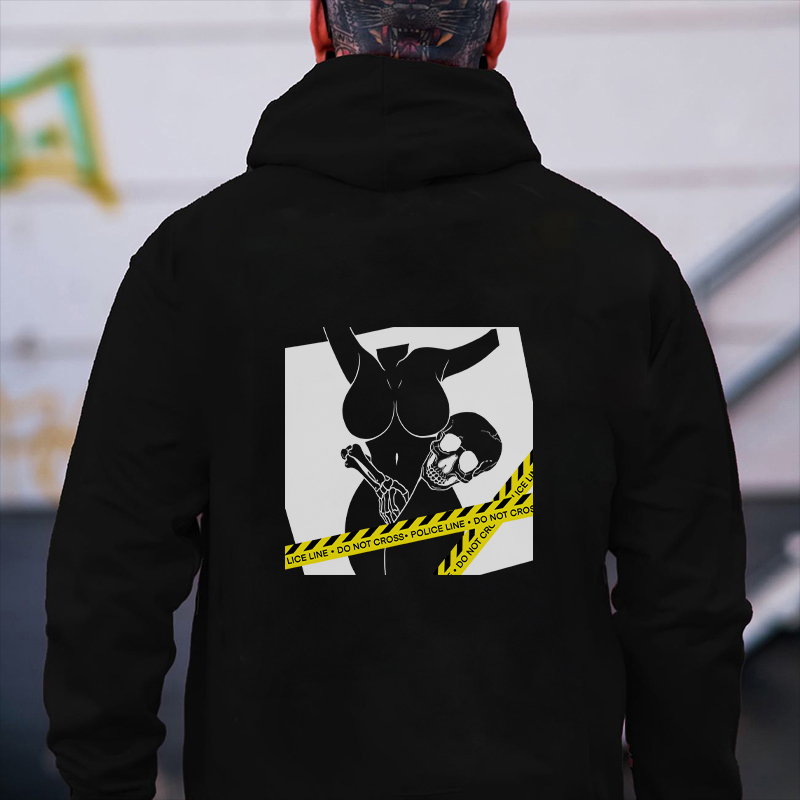 NAKED LADY AND SKULL Casual Graphic Print Hoodie