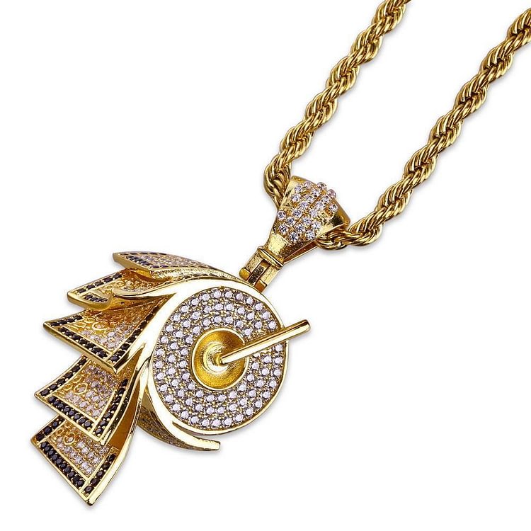 Iced Out Chain 18K Plated Bling CZ Simulated Roll Paper Pendant