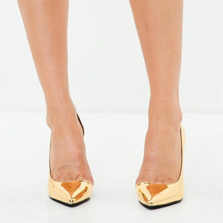 Gold Metallic Heels Pointy Toe Stiletto Heels for Women |FSJ Shoes