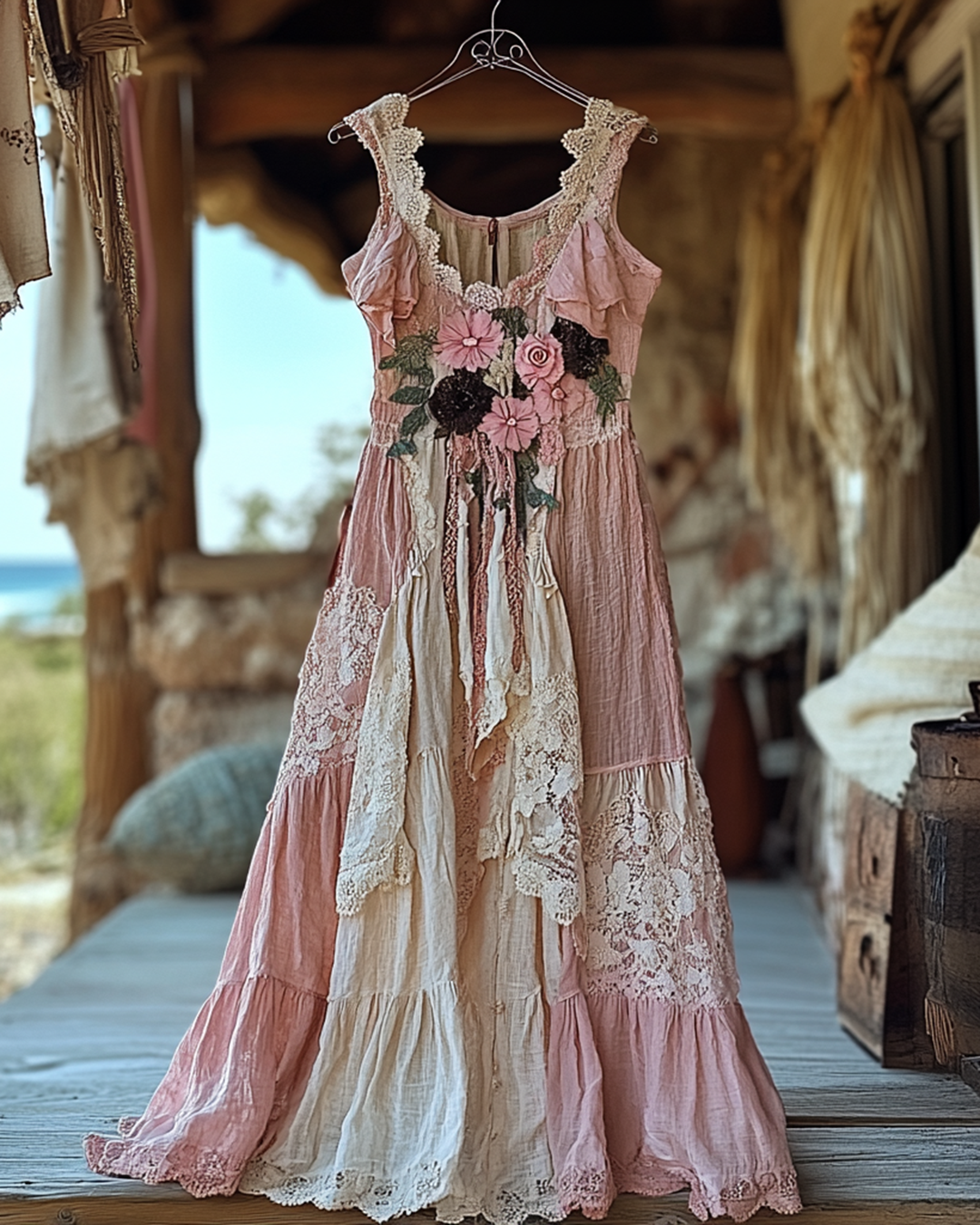 Summer Vacation Ruffle  Lace Patchwork Dress