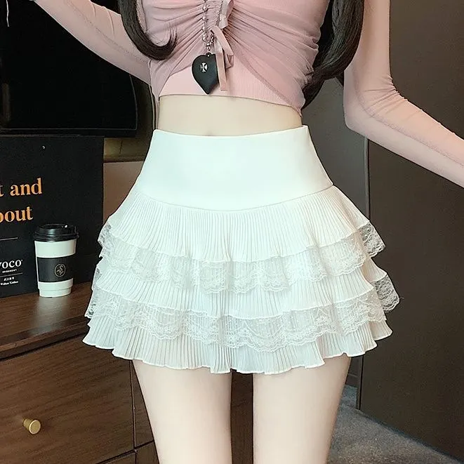 Tiered Lace Pleated Mini Skirt