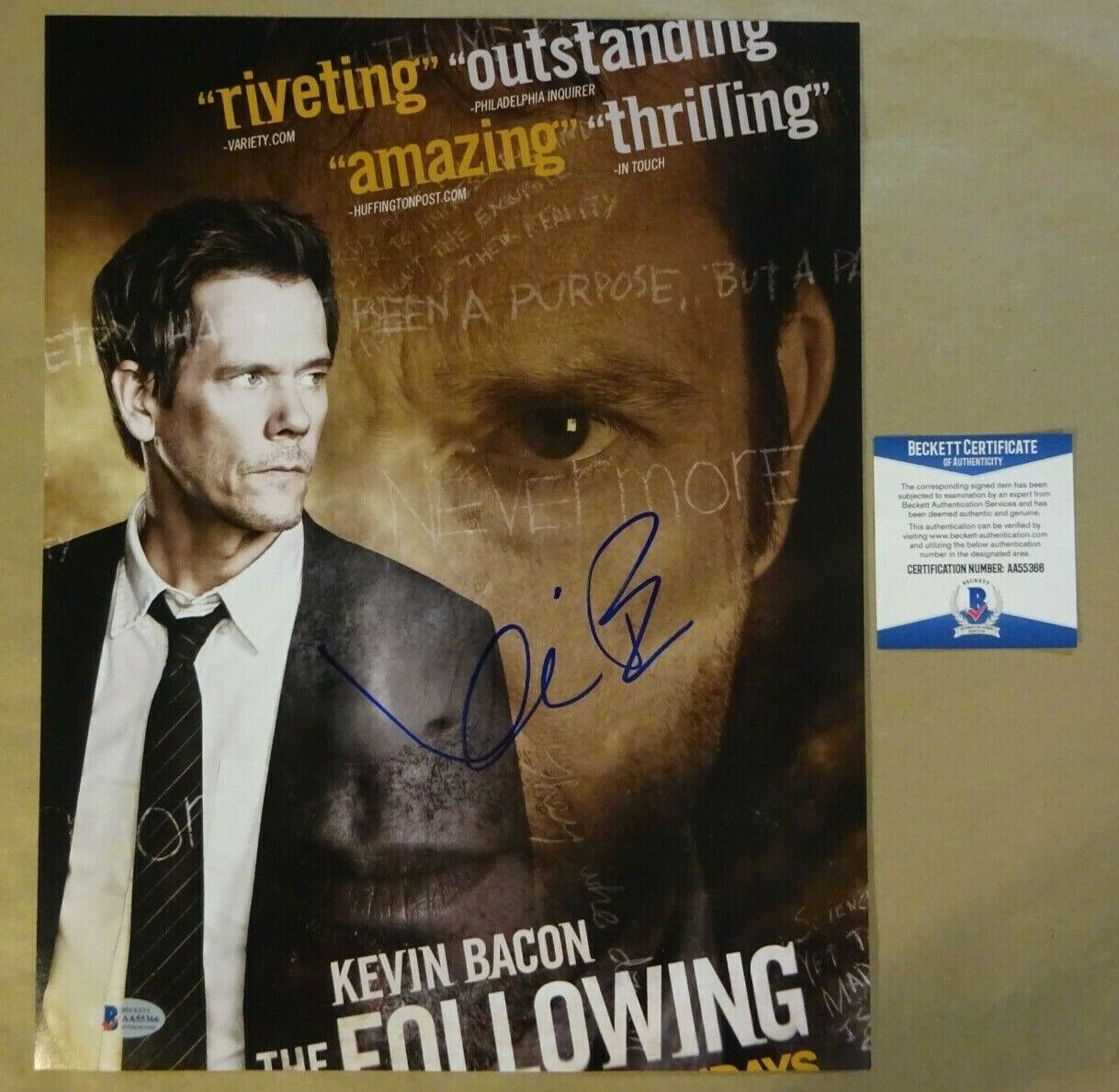 Signed KEVIN BACON Autographed The Following 11X14 Photo Poster painting BECKETT COA BAS