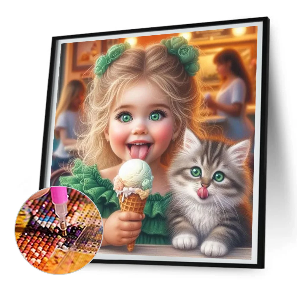 Diamond Painting - Full Round Drill - Cute Little Girl(Canvas|30*30cm)