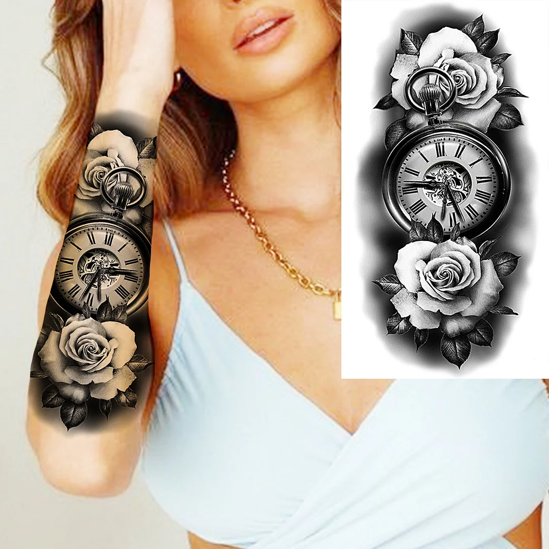 Sdrawing Rose Flower Temporary Tattoos For Women Adults Realistic Vampire Wolf Scary Snake Crown Fake Tattoo Sticker Arm Tatoos