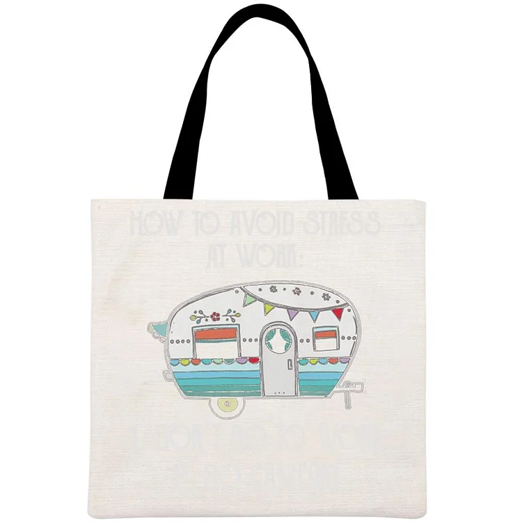Go Camping To Avoid Stress At Work Printed Linen Bag-Annaletters