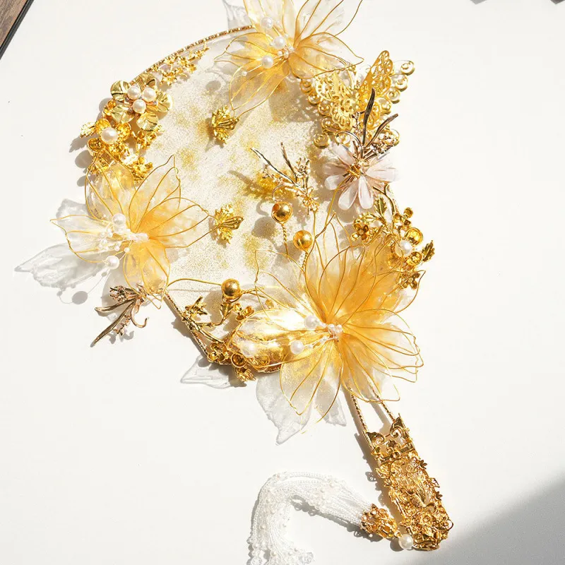 Hand Bouquet Chinese Bride Wedding Gift Scepter Round Fan