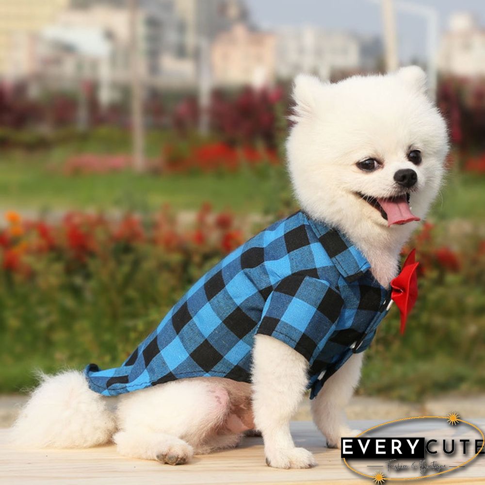 3 Colors Dog Plaid Shirt with Bow Tie Pet Clothes for Puppy Cat Western Collar Shirts Birthday Party Holiday Wedding Costume Outfit