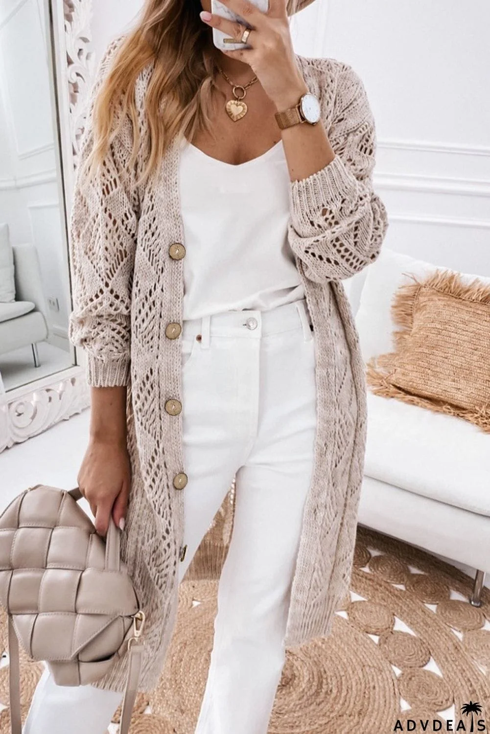 V-Neck Long Sleeve Cardigan