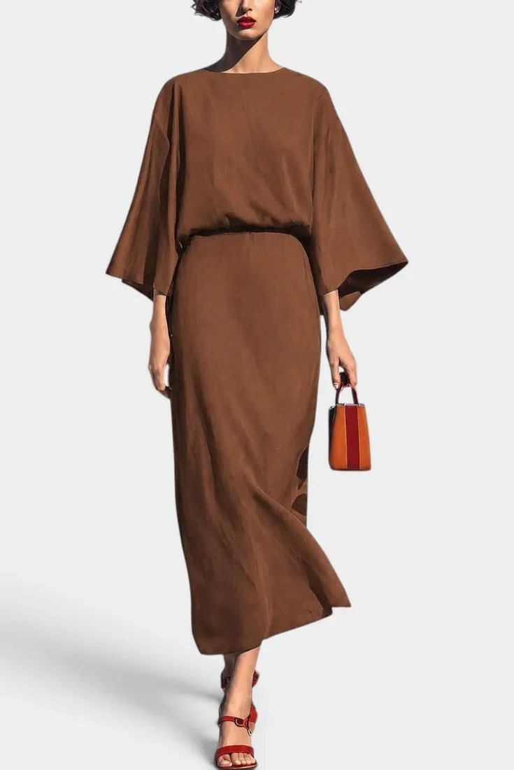 Batwing Sleeve Maxi Dress with Defined Waist